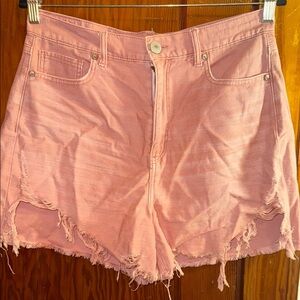 American Eagle Outfitters Red Jean Shorts High-Waisted Distressed